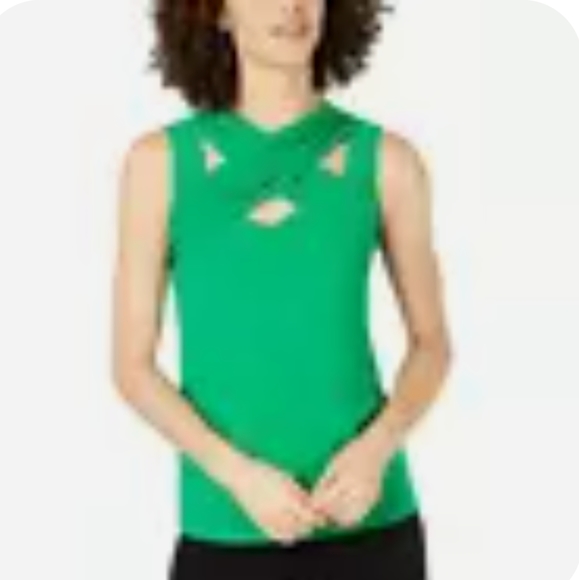 NWT INC International Emerald Green Sleeveless Criss Cross Top - Picture 2 of 10